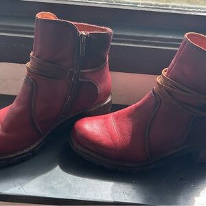 Women's Red Leather Ankle Boots